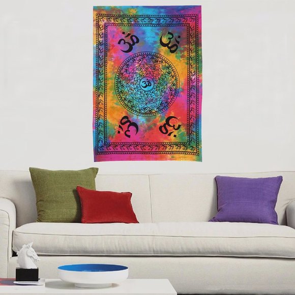 Oussum Om Multicolor Tie Dye Tapestry Wall Hanging Home Décor Ceiling Decorative - Picture 1 of 5